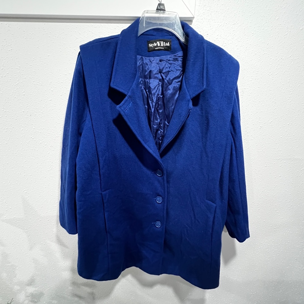 Vintage Wool Women's Blue Single-Breasted Coat